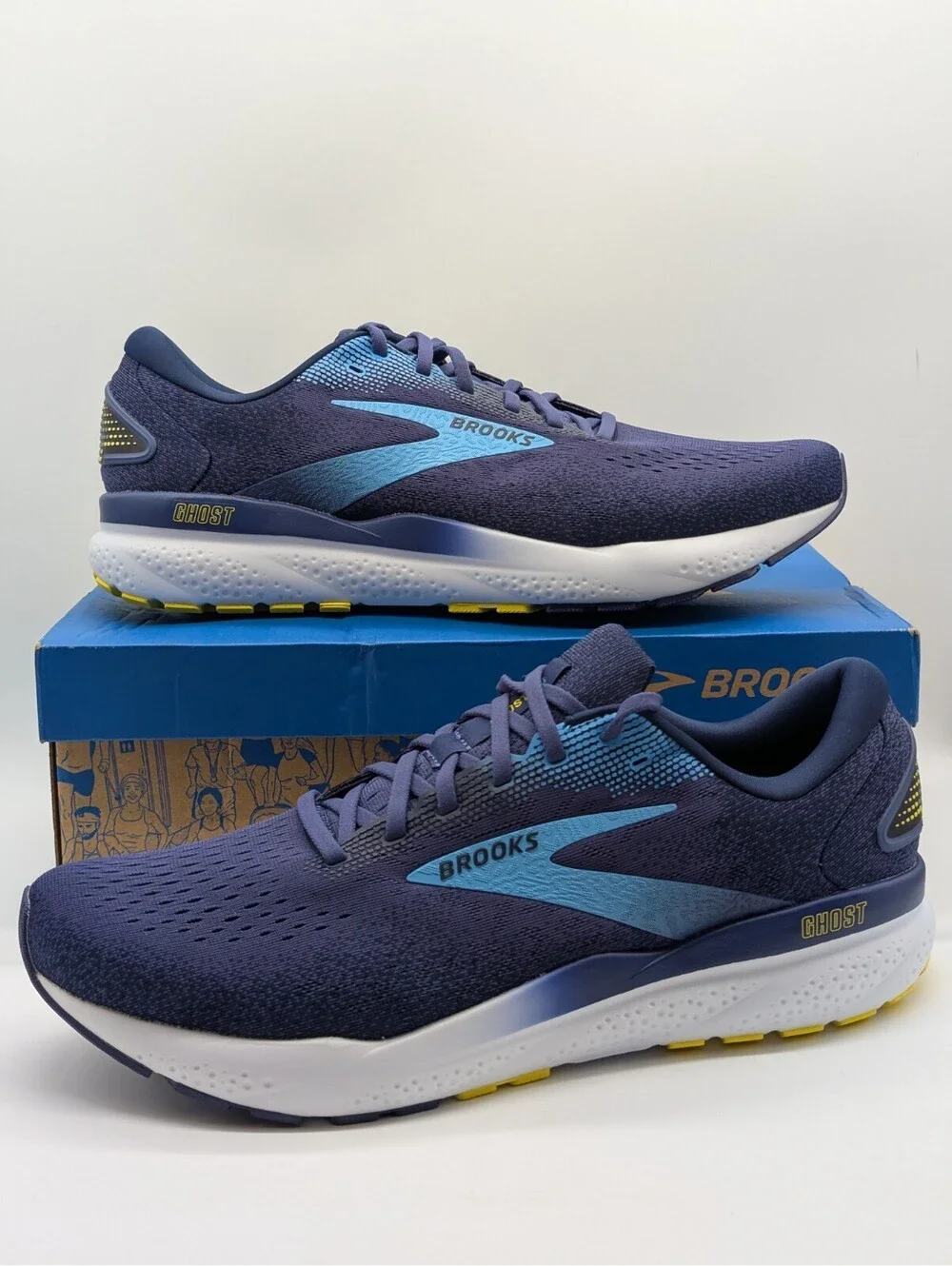 Brooks Ghost 16 Mens Size 14 D Navy Blue Yellow Running Shoes 1104181D438 New